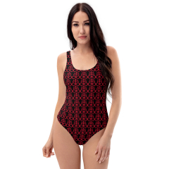 Black and Red Sulfur Print Swimsuit