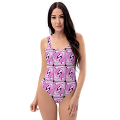 No U Reverse Card One-Piece Pink Heart Swimsuit