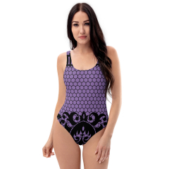 Giant Lace Print Swimsuit Purple